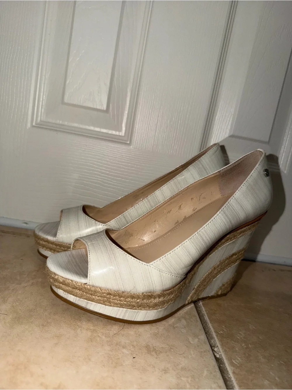 Calvin Klein Ivory Espadrille Peep-Toe Wedge